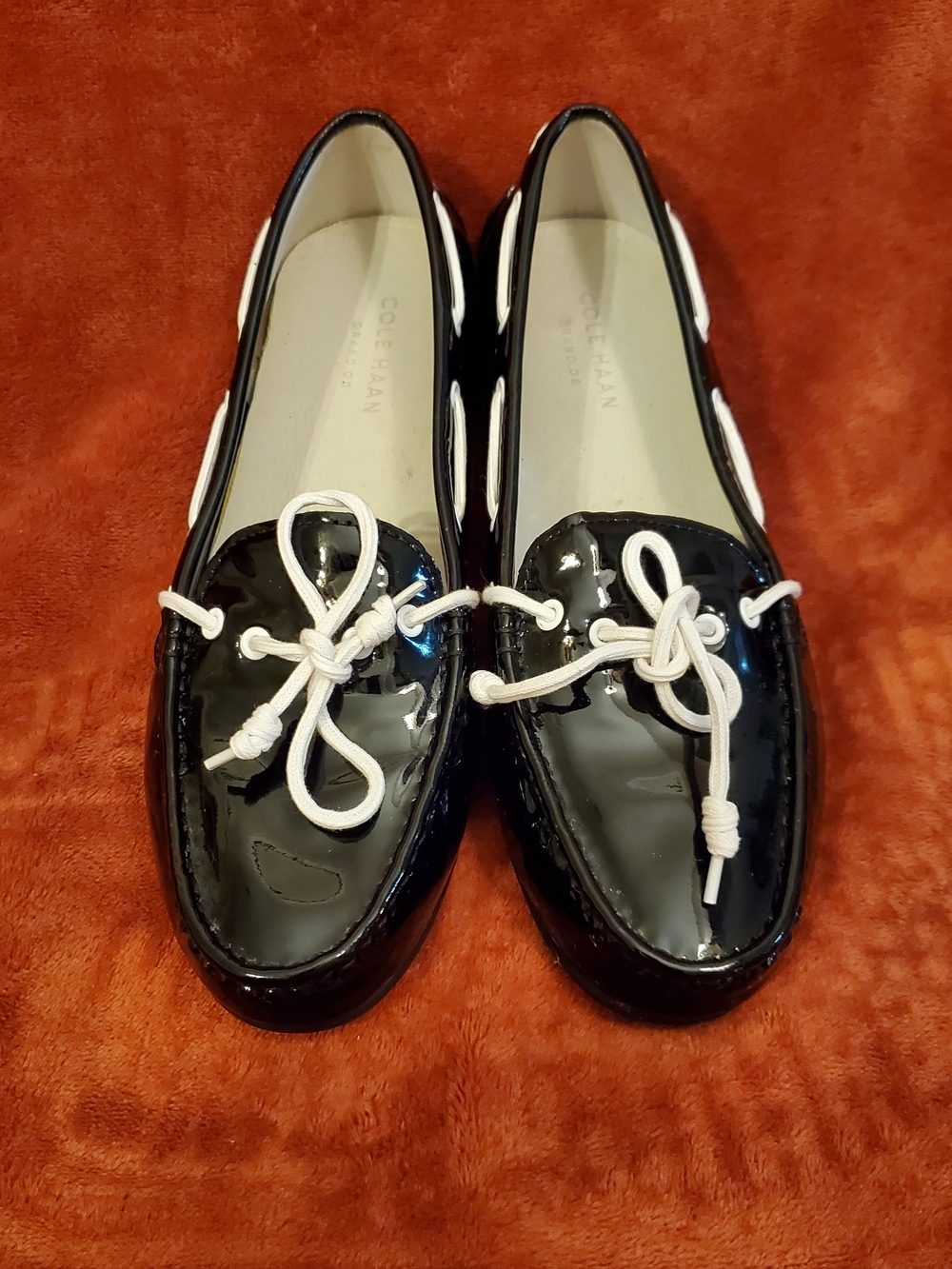 Cole Haan Women's Black Patent Leather Boat Shoe Loafers
